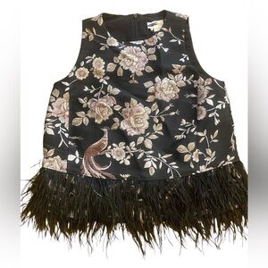 Kate Spade Women’s Chinoiserie Padma Sleeveless Top Embroidered Feathers Size 4